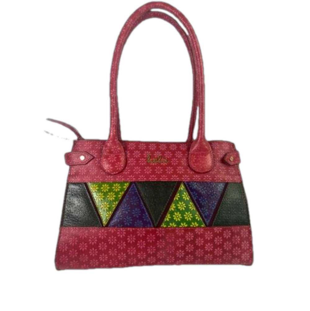 Holii Colorful Floral Tooled Leather Kakatiya Work Day Hand Bag Purse EUC